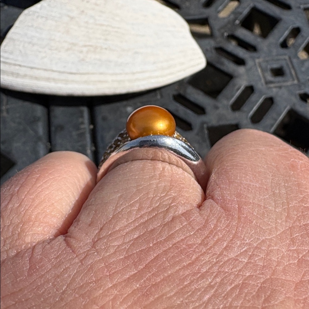 Honora Golden Pearl 9.5mm & Citrine Sterling Silver Statement Ring Size 8 - Picture 11 of 12